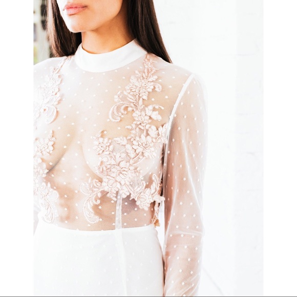 Bridal Shower Engagement Party Wedding Dress With Rose Gold Appliqués Swiss Dot - Picture 2 of 5